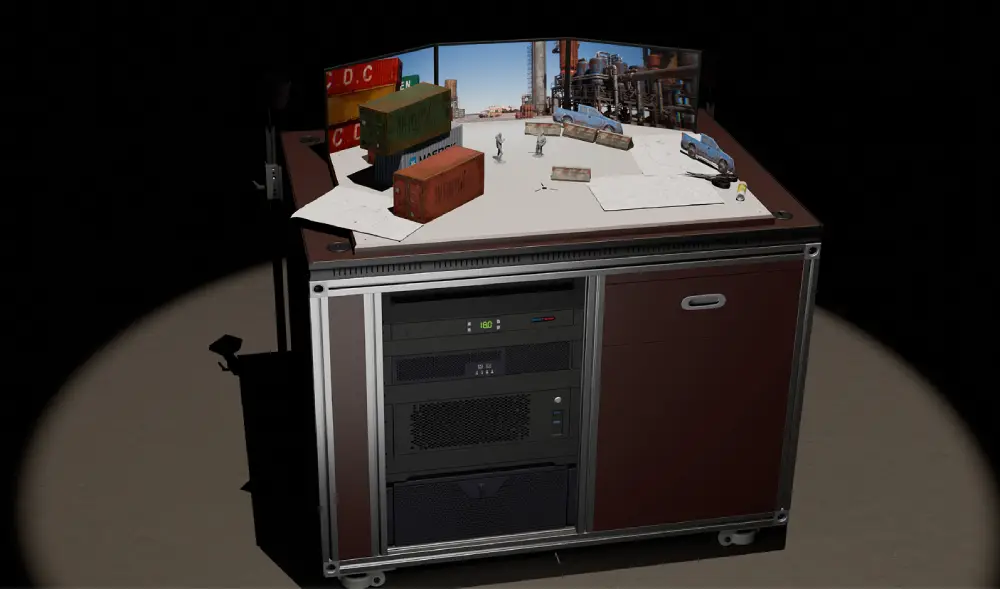 Creatives staging physical models on the PoliVision Table.