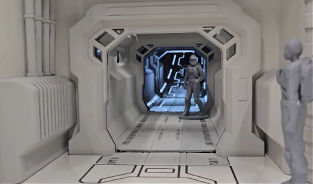 A physical model integrated with a digital background in real-time.